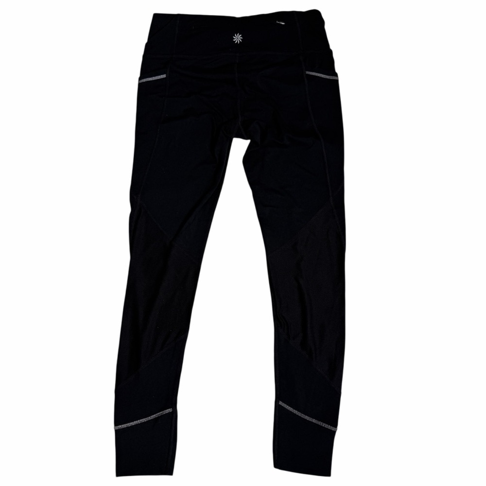 Athleta black leggings side pockets small mesh panel